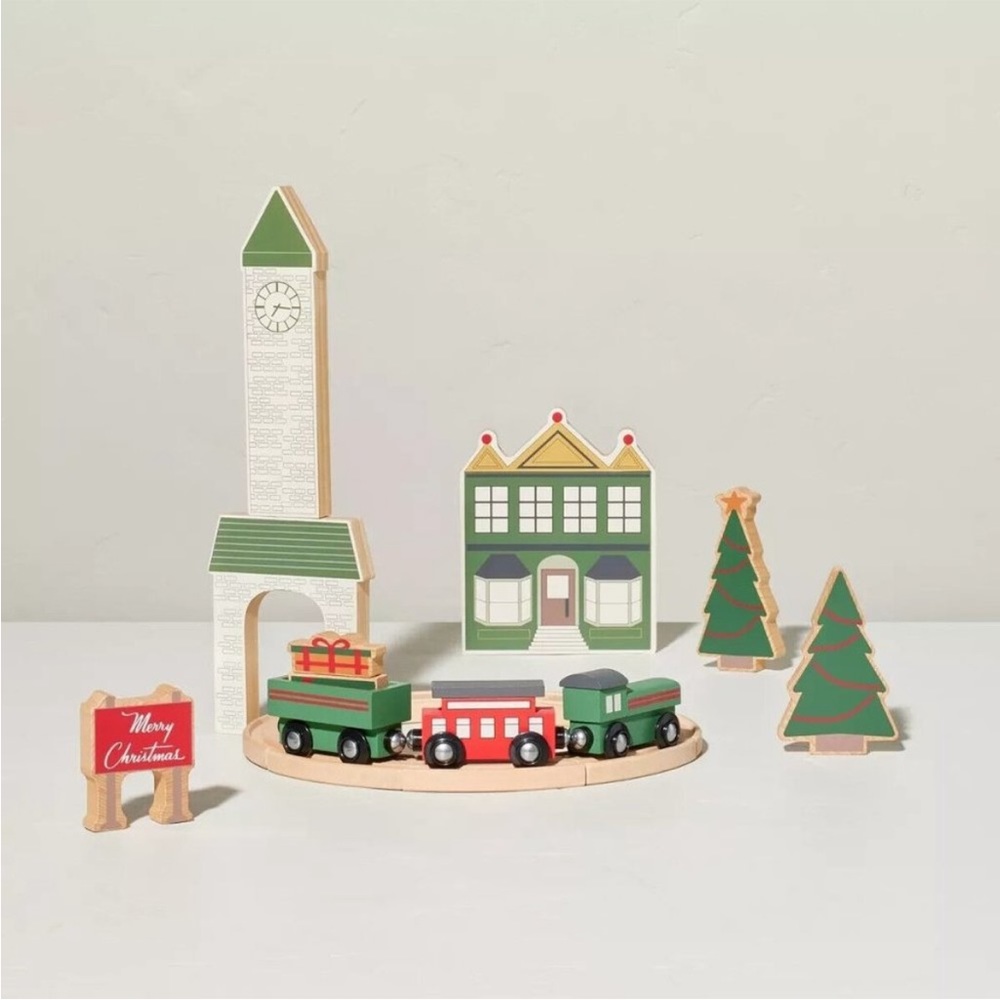 Hearth and Hand with Magnolia Christmas Train Station Playset NEW Wood Set